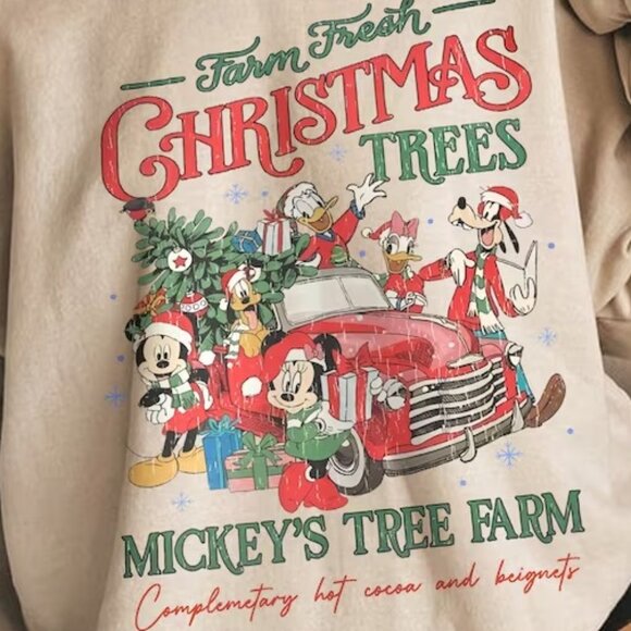 Vintage Farm Fresh Mickey Tree Farm Mickey And Friends Christmas Sweatshirt 90 - Picture 2 of 5